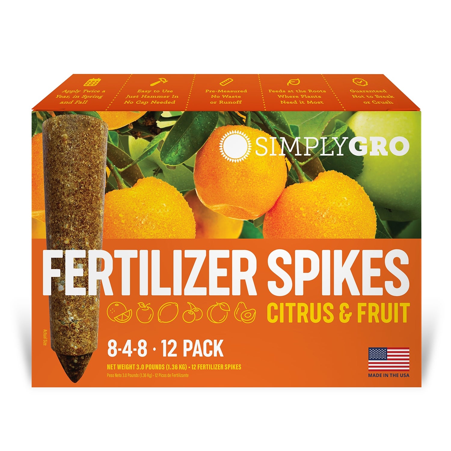 SimplyGro Citrus & Fruit Fertilizer Plant Food Spikes 8-4-8