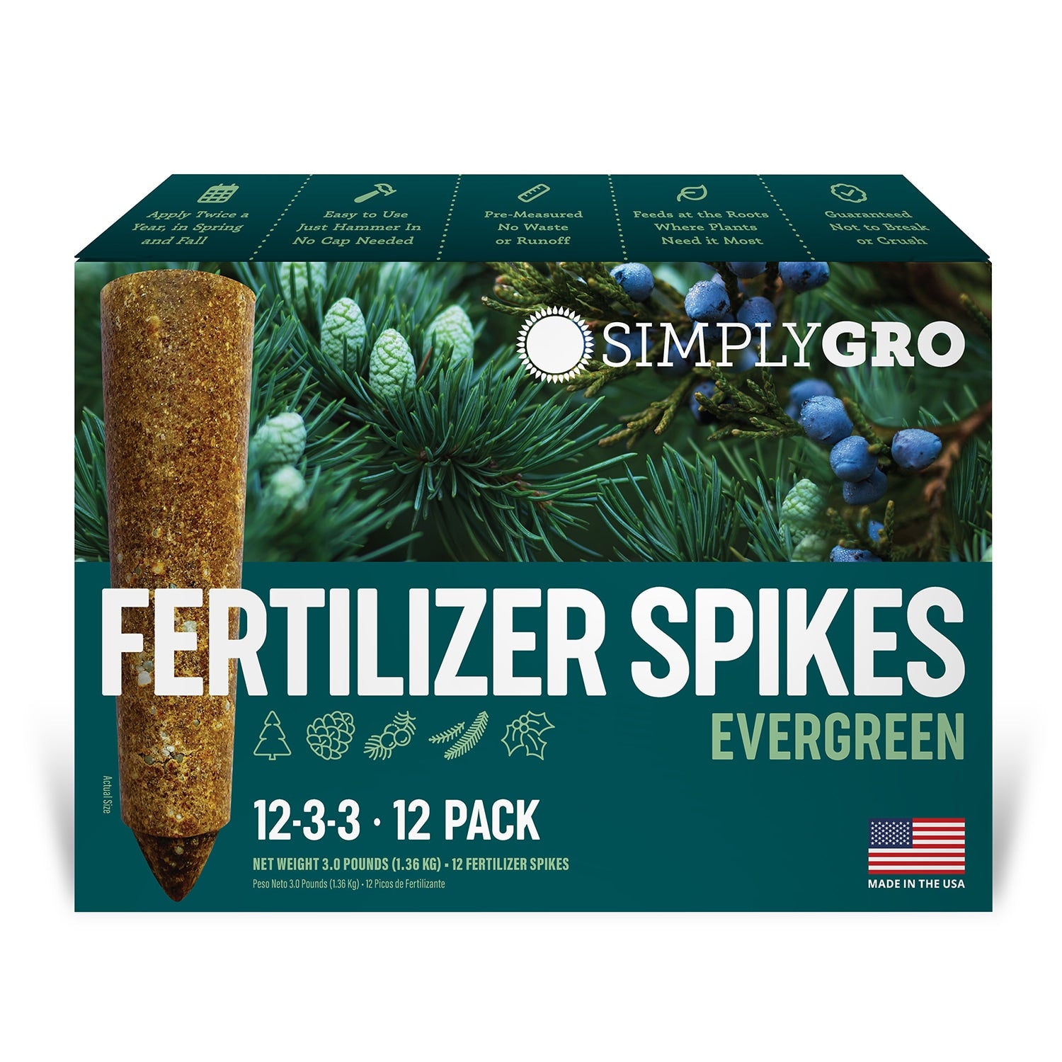 SimplyGro Fertilizer Plant Food Spikes Evergreen Tree & Shrub 12-3-3